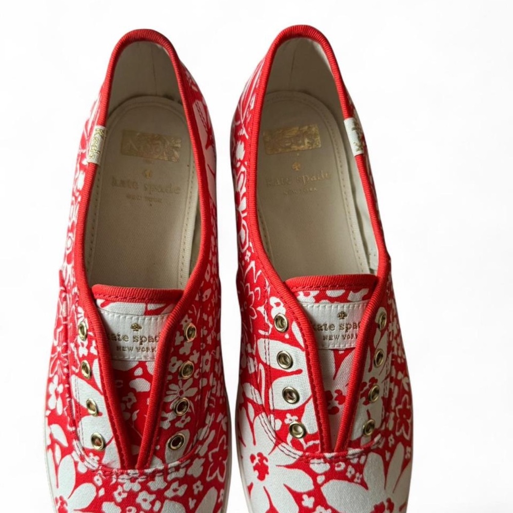 Kate Spade Red and White Floral Lace-Up Sneakers
